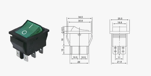 Переключатель ON/ON 6-конт. 15-20А-250В Зелёный подсветка RWB-506 SC-767