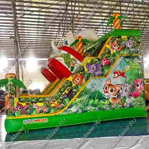 Новый батут-горка "Слоник в джунглях" с двумя горками справа 6*5*5,5 м