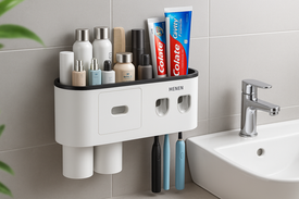 Не хватает места в ванной? Органайзер с дозаторами заменит полку и стаканчики