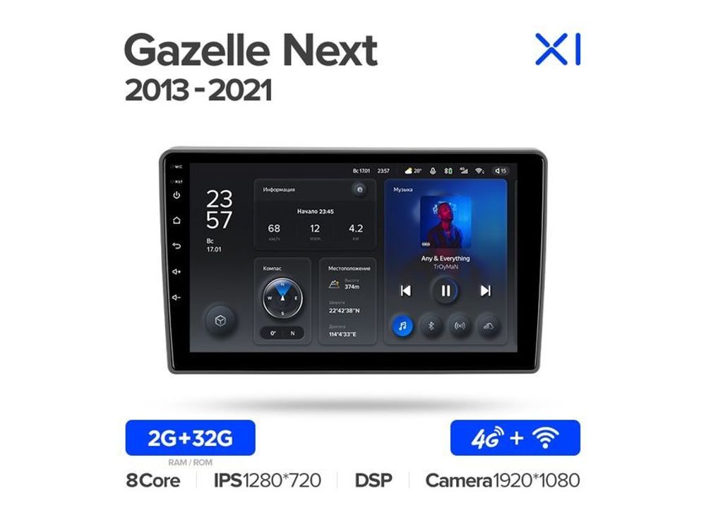 Магнитола Teyes X1 2-32 Wi-Fi + 4G GAZ Gazelle Next 2013 - 2021 9.0&quot;