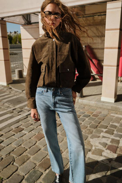 ZARA ДЖИНСЫ Z.03 REGULAR FIT С ВЫСОКОЙ ПОСАДКОЙ И УДЛИНЕННЫМИ БРЮЧИНАМИ, ВЫЦВЕТШИЙ СИНИЙ