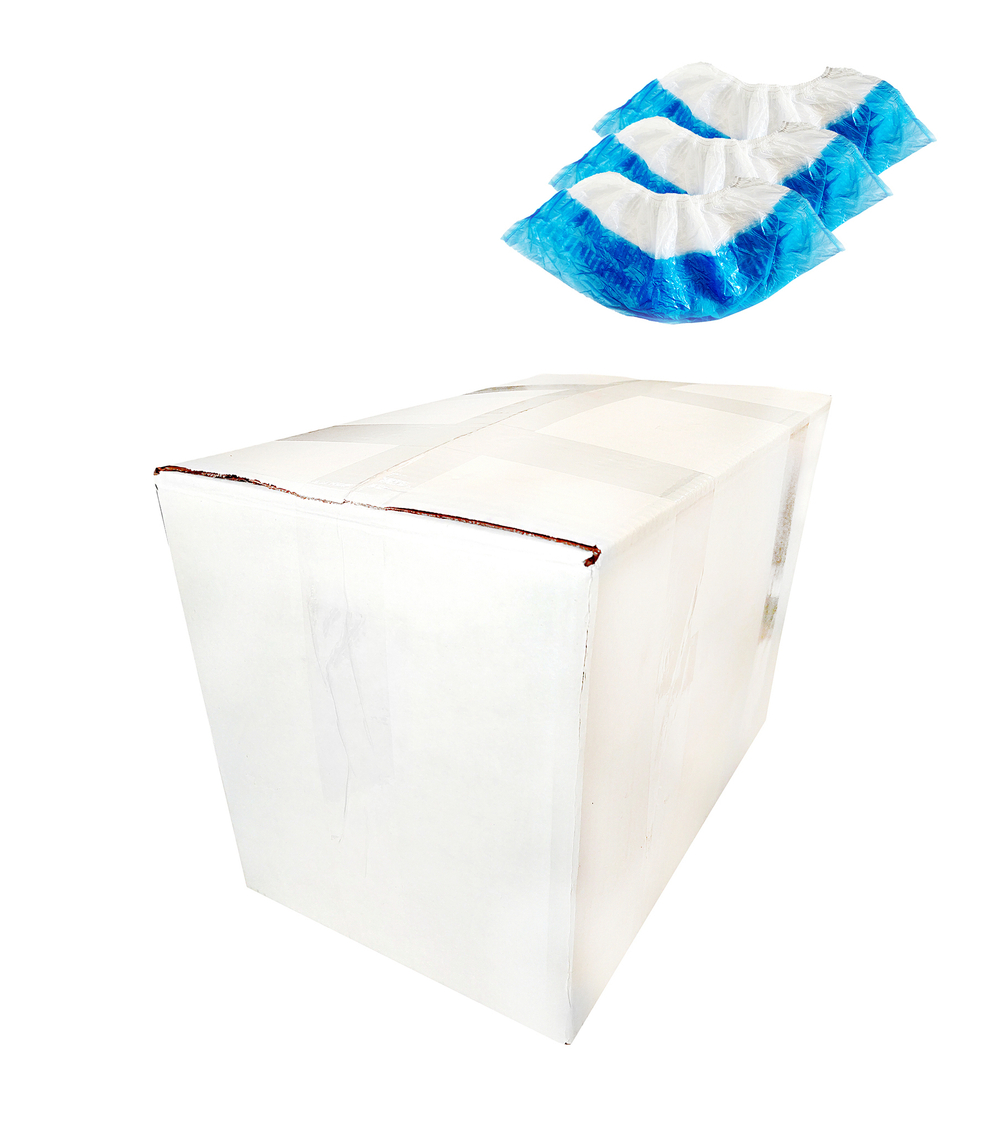 Бахилы Ультра прочные бело-голубые с двойным дном (с 2-ой резинкой) в евроблоках (2000 шт.), 75 мкр