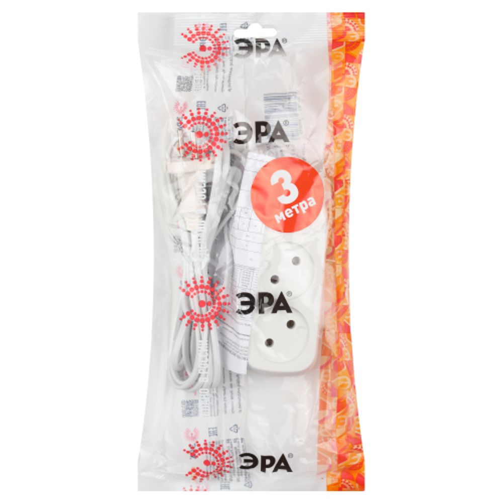 Удлинитель электрический ЭРА UX-2-3m без заземления 2 розетки 3м ШВВП 2x0,75мм2 6А