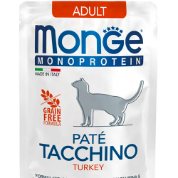 Monge Cat Monoprotein Pouch 85 г (индейка) - монопротеиновые консервы паучи (мясные хлопья) для кошек