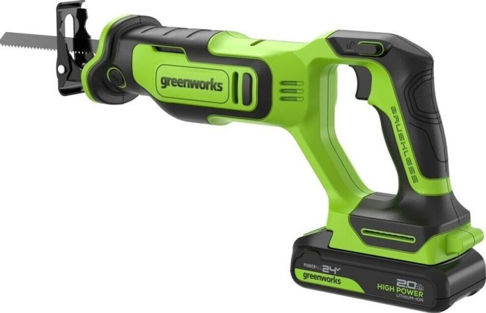 Пила сабельная аккумуляторная GREENWORKS GPT-BLRS-1 24V, АКБ 2Ач и ЗУ 1200607CUA