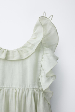 ZARA ПЛАТЬЕ ИЗ 100% РАМИ С ВОЛАНАМИ, ПАСТЕЛЬНО-ЗЕЛЕНЫЙ