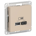 ATLASDESIGN USB РОЗЕТКА А+С, 5В/2,4А, 2х5В/1,2А, механизм, ПЕСОЧНЫЙ