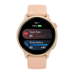 Фитнес-трекер Garmin vivoactive 6, силиконовый ремешок цвета «розовый рассвет» Безель цвета «розовый рассвет», AMOLED-дисплей с Gorilla Glass 3. Ремешок с классической застёжкой — на запястье обхватом 125–190 мм