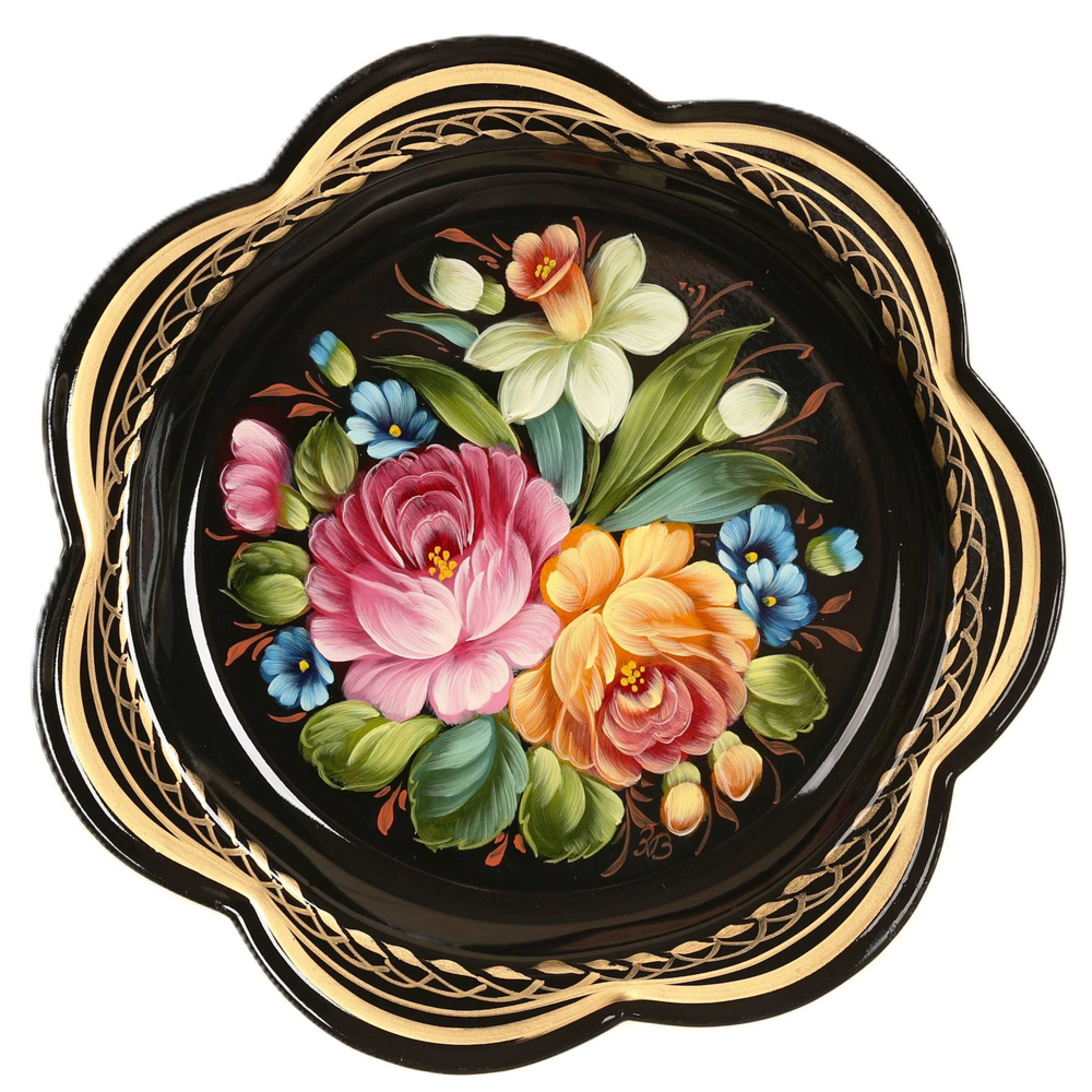 Жостовский поднос декоративный, размер 18 см (A1), металлический