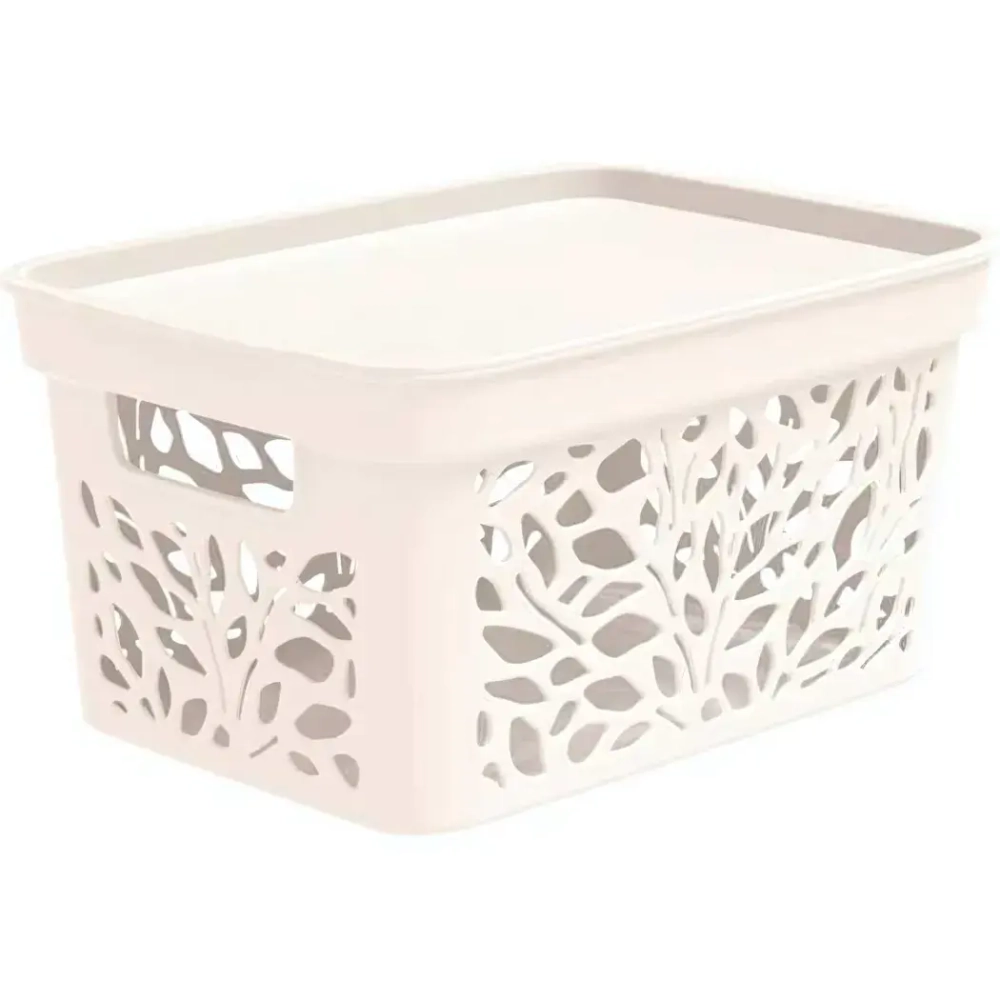Корзина универсальная для хранения с крышкой «LEAVES», цвет молочный, 27.4*19.7*14см. 5.5л✦