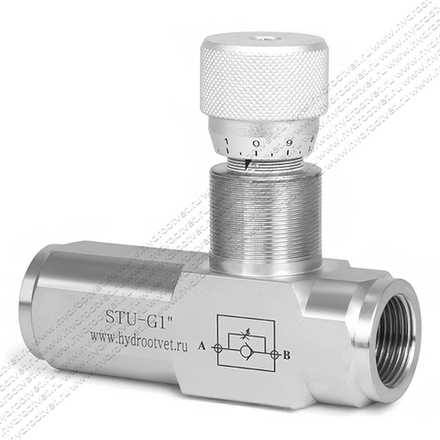 STU-G1-1111-1 - Дроссель трубного монтажа c рукояткой, G1", с обратным клапаном