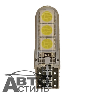 Светодиод 12V T10  6SMD 5050 WHITE CAN SIL High 35LM КВАДРАТ(без цок) ОБМ белый 3+3SMD SIL КВАДРАТ