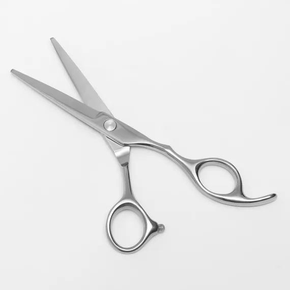 Ножницы парикмахерские с упором, загнутые кольца, лезвие — 5,5 см, цвет серебристый