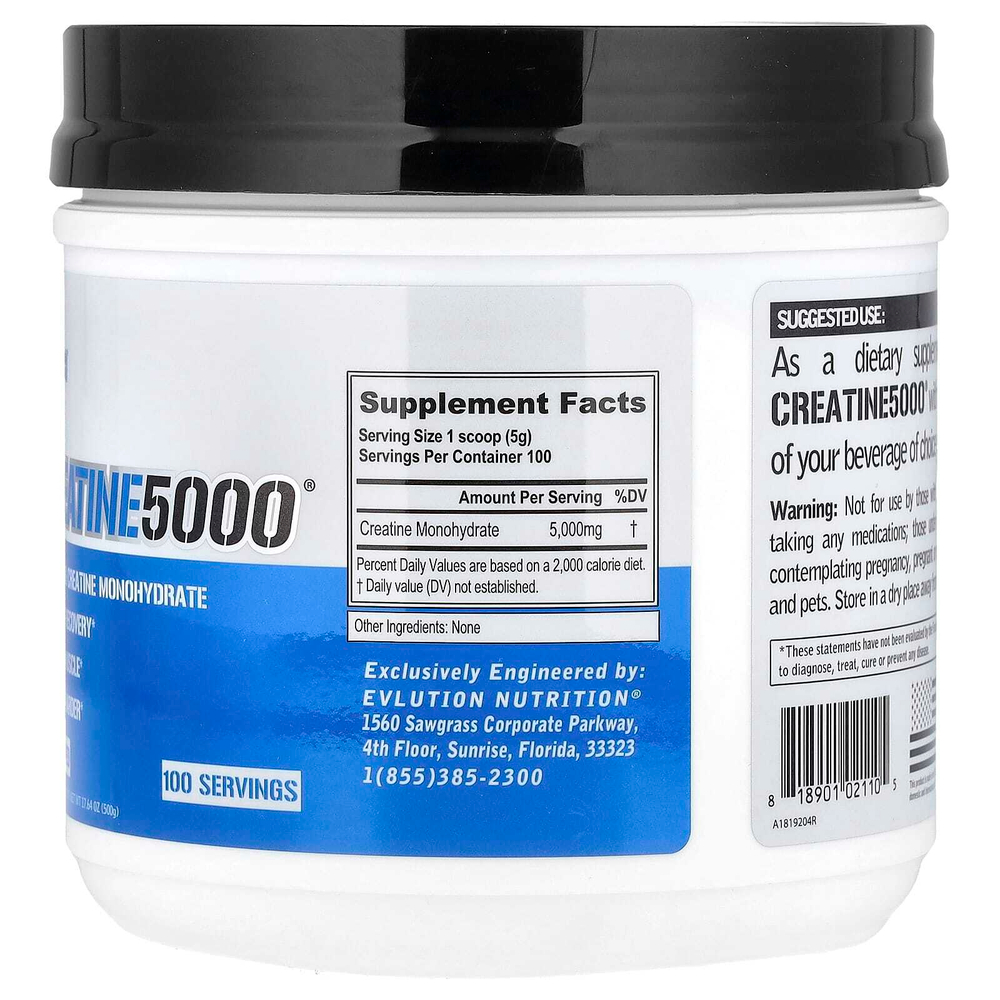 EVLution Nutrition, Creatine5000®, без добавок, 500 г (17,64 унции)