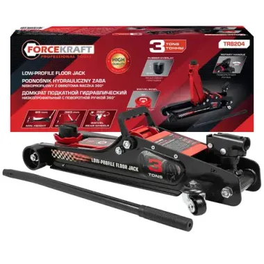 Домкрат подкатной гидравлический низкопрофильный с поворотной ручкой 3т FORCEKRAFT FK-TR8204