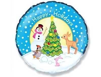 Шар Ф 18" Новый год Снеговик у елки (Испания)