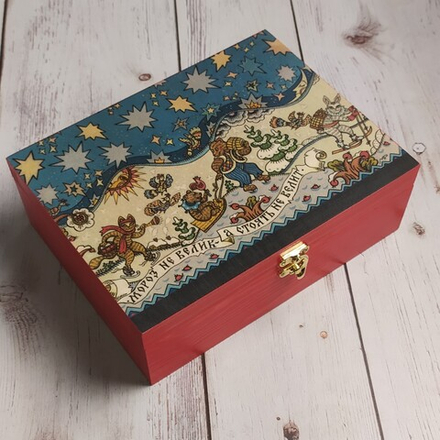 Музыкальная деревянная шкатулка футляр средний 25х19х7,5см "Лубок" с новогодней мелодией Джингл Белз