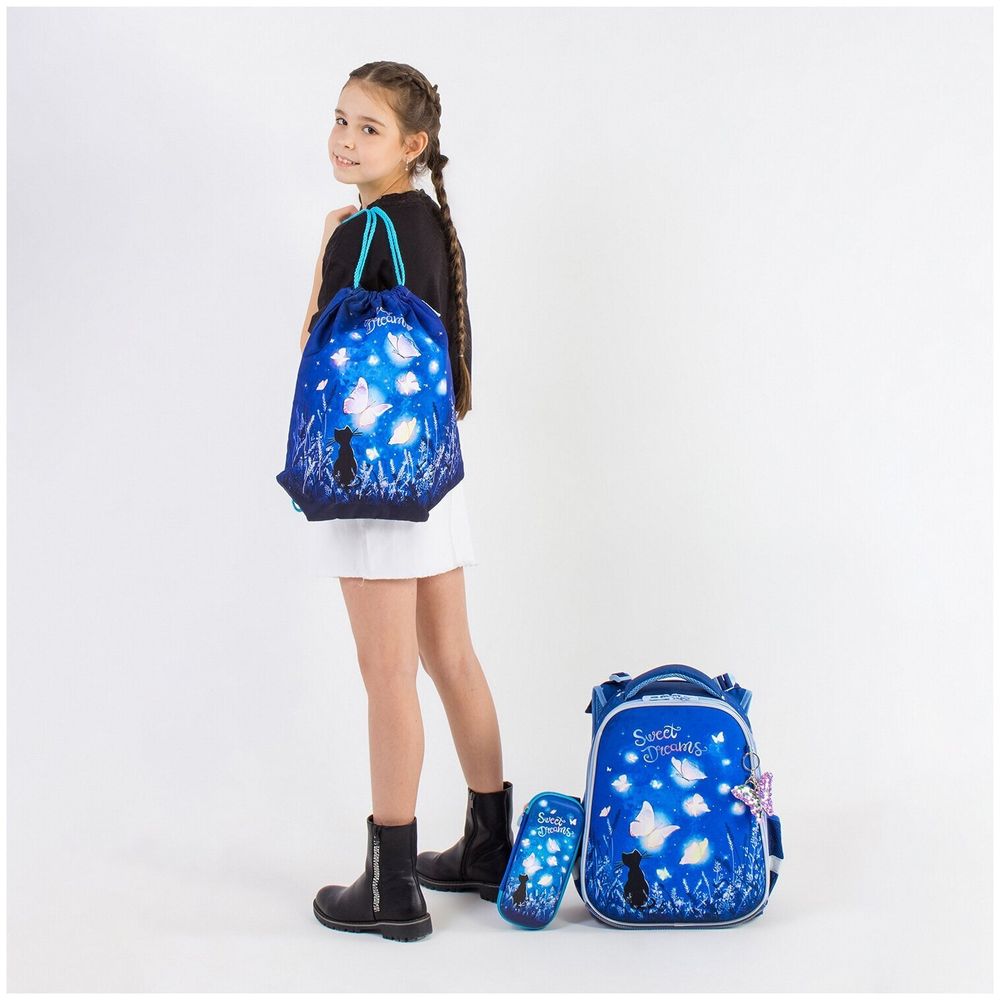 Ранец BRAUBERG PREMIUM, 2 отделения, с брелком, "Sweet dreams", СВЕТЯЩИЙСЯ, 38х29х16 см, 270593