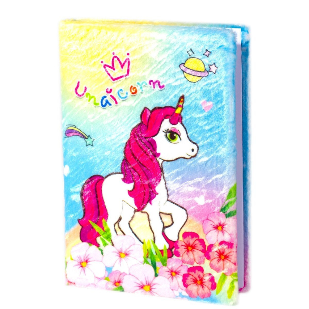 Записная книжка А5, 7БЦ, Alingar, плюш, диз. внутр. блок, линия, 80 л., "Милый единорог"