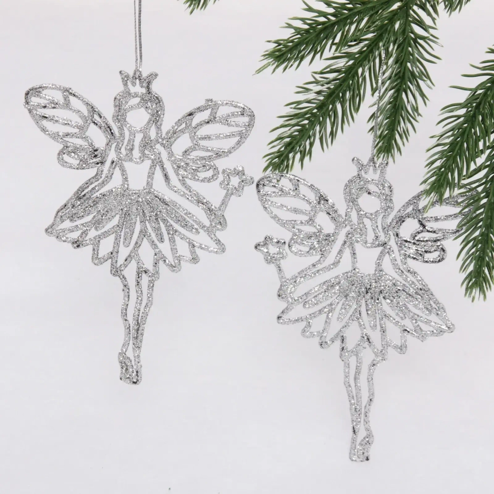 Подвески в блестках «Снежная фея» 14 см (набор 2шт), серебро