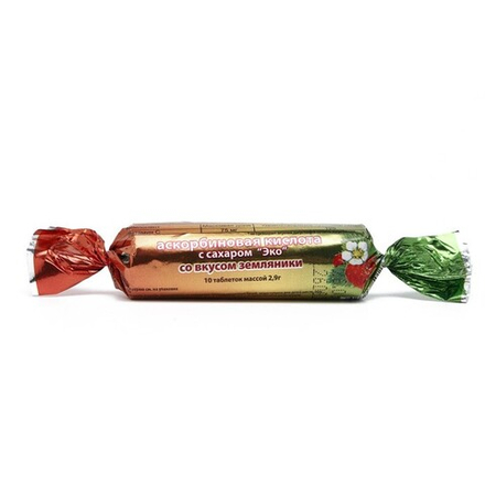 Аскорбиновая кислота со вкусом земляники Экотекс, 10 таблеток по 2.9 г