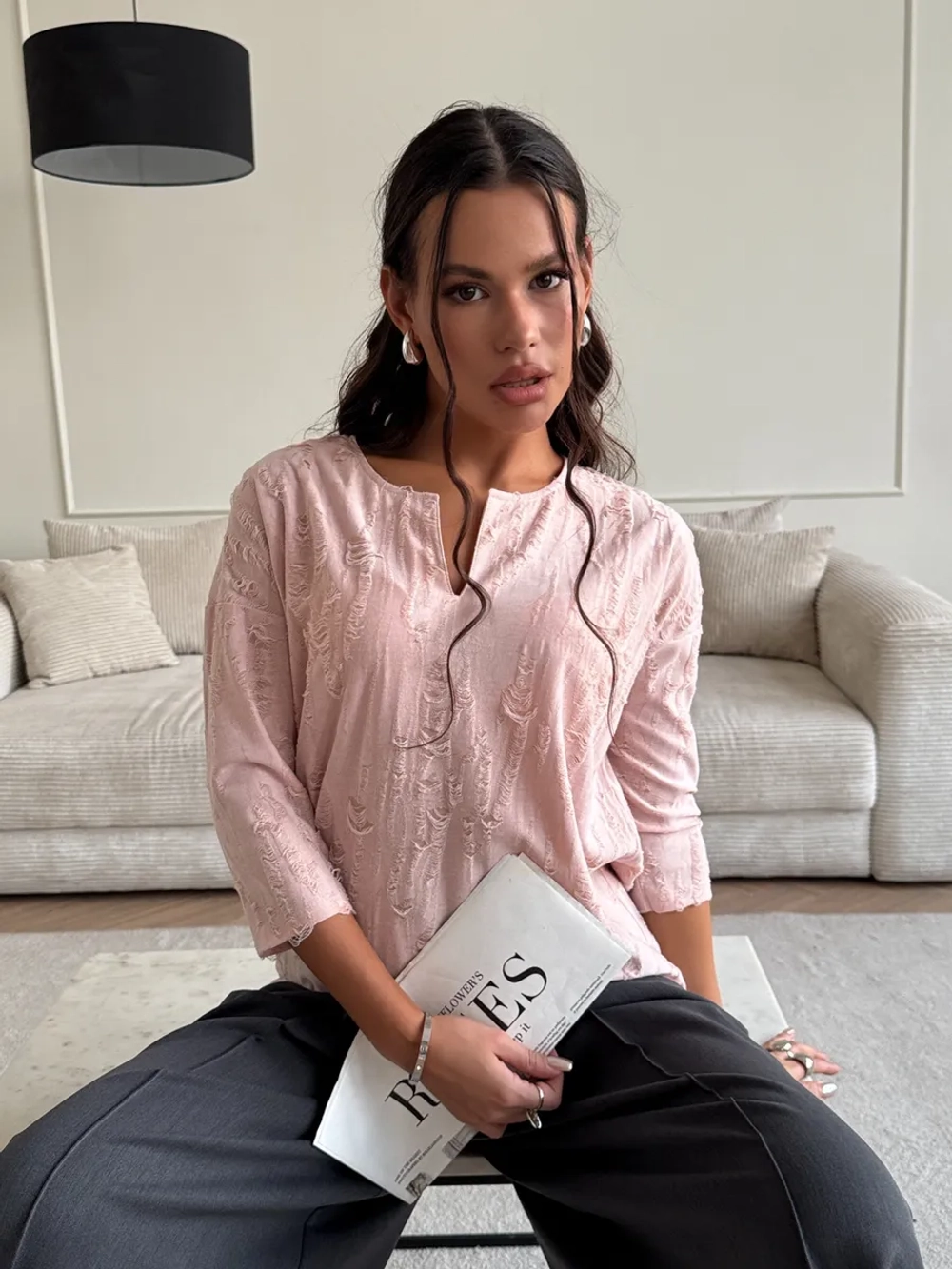 Блузка нарядная трикотажная офисная рукав 3 4