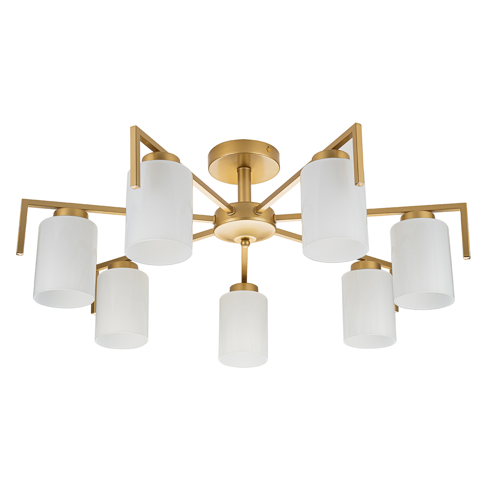 Потолочный светильник 7х60Вт E27, металл/стекло, золото