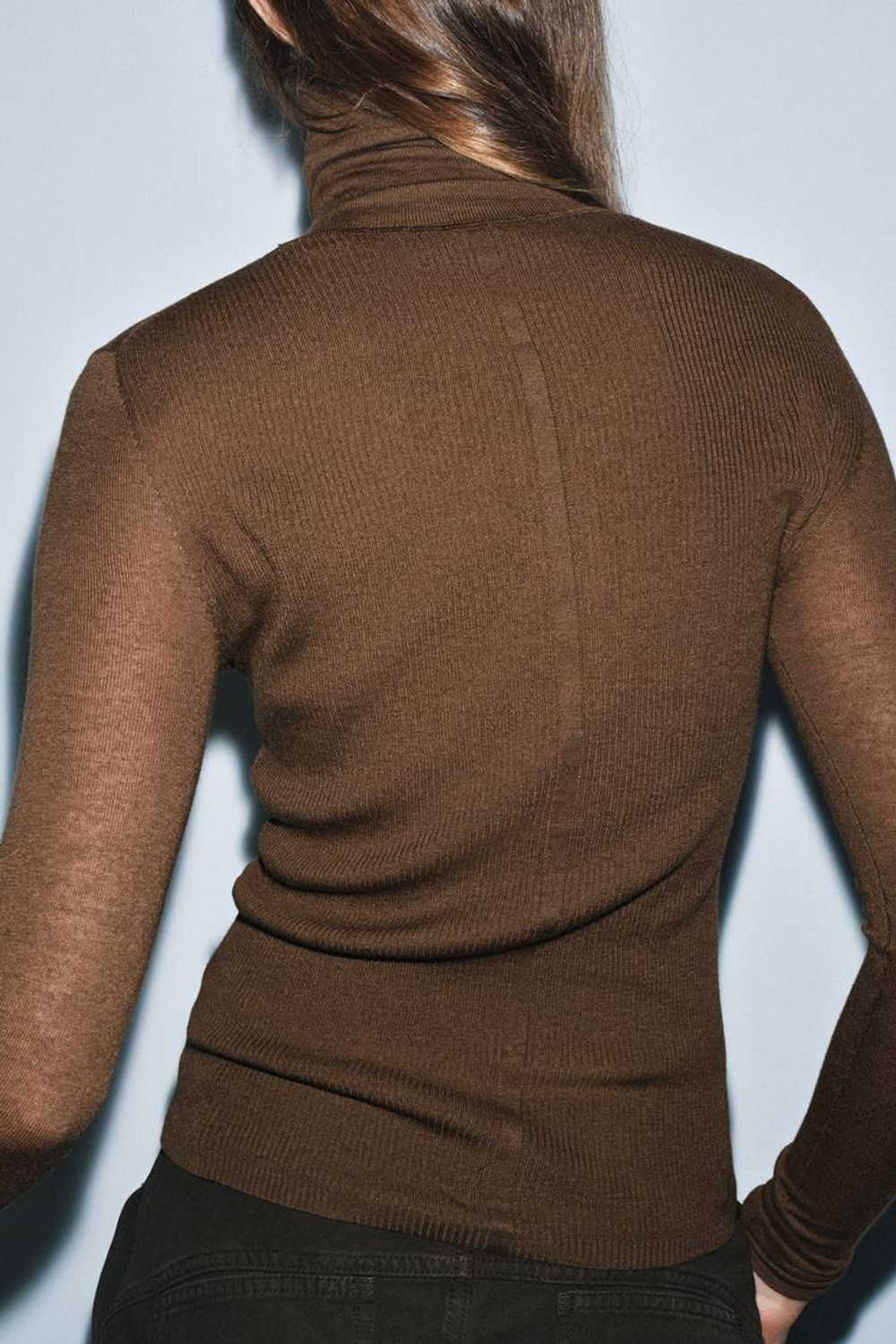 ZARA ВЯЗАНЫЙ СВИТЕР С ВЫСОКИМ ВОРОТНИКОМ ИЗ ШЕРСТИ, ХАКИ