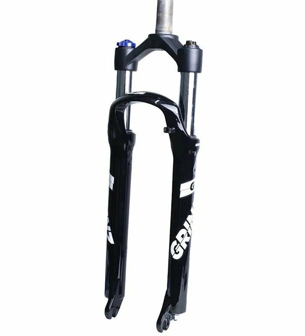 Вилка GRINZ ES 456 HLO 27.5"х1.1/8" ход 100 мм, локаут гидравл, предвар. сжатие, алюмин, черная/белая, 2.8кг
