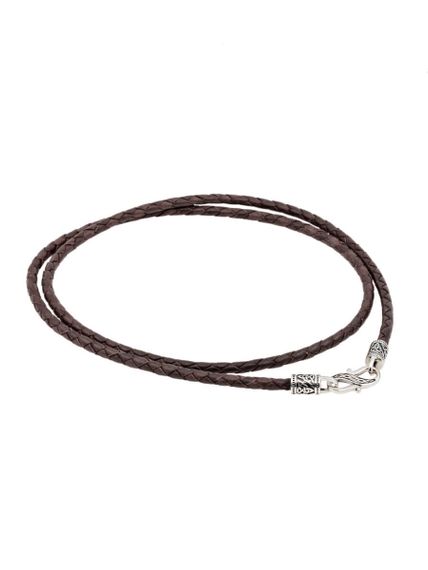 Гайтан кожаный коричневый 3 мм из серебра, вид в сложенном виде сзади