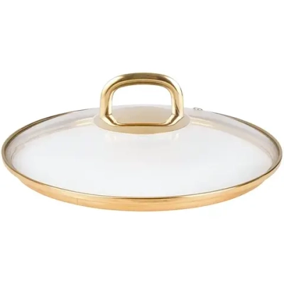 Крышка стеклянная 240мм, с ободом и пароотводом из нерж. стали под золото и ручкой-кнопкой