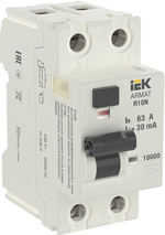IEK ARMAT Выключатель дифференциального тока R10N (УЗО) 2п 63А 30мА тип AC (AR-R10N-2-063C030)