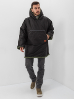 Худи мужское непромокаемое оверсайз на меху из натуральной овечьей шерсти, верх дьюспо черный