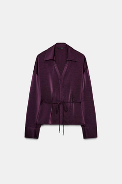 ZARA АТЛАСНАЯ БЛУЗА С ТОНКИМ РЕМНЕМ, БУРГУНДИ