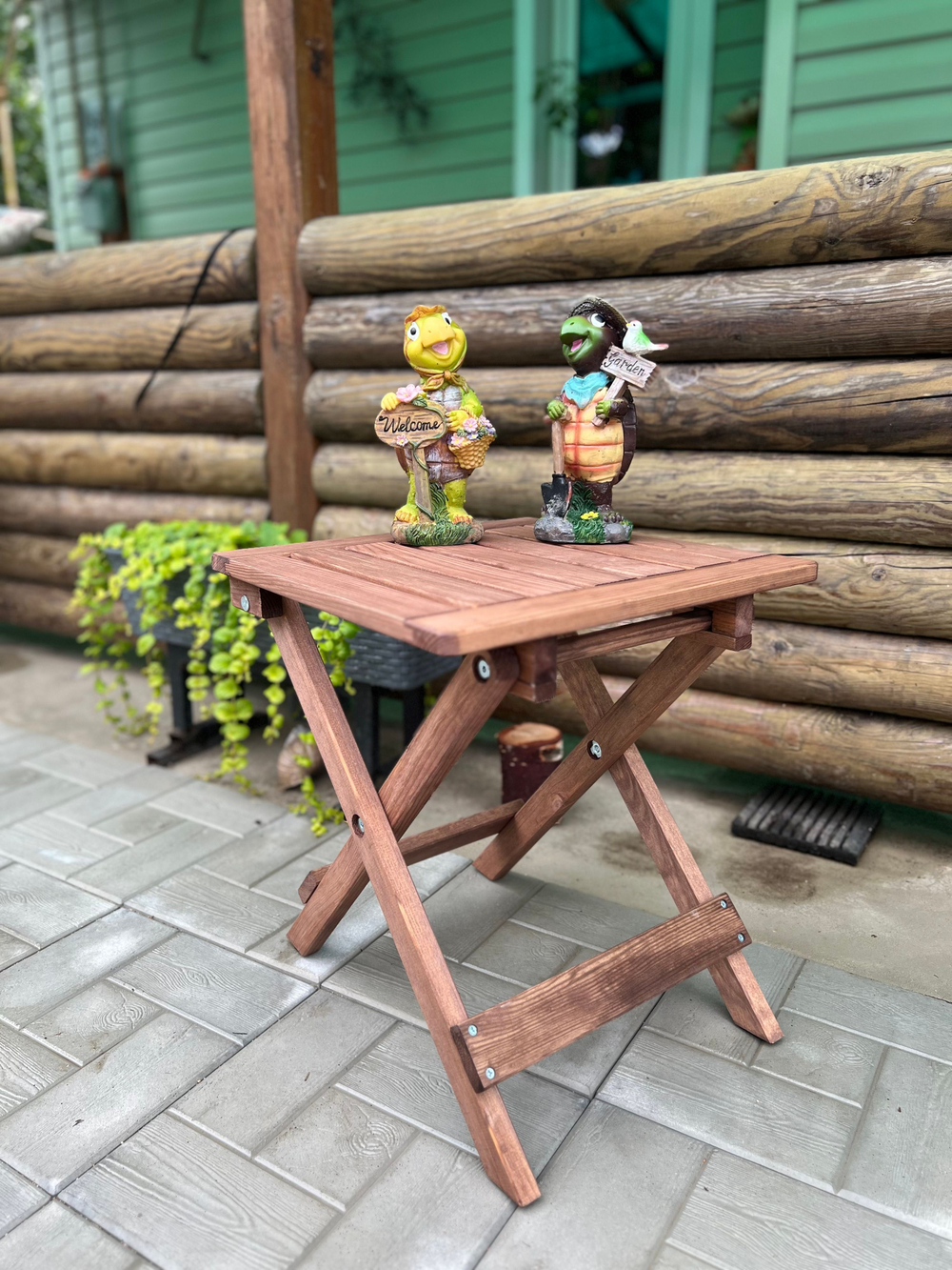 Складной садовый кофейный столик Петра деревянный, складной коричневый бейц