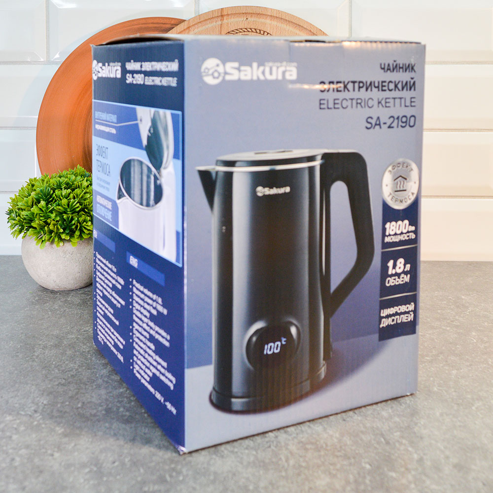 Чайник электрический 1,8л Sakura SA-2190DBK, LCD дисплей, черный