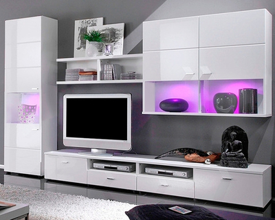 Гостиная Ноктюрн 5 МДФ (белая) 300*45*220 см, Белый, Белый Фасадный   Фиеста