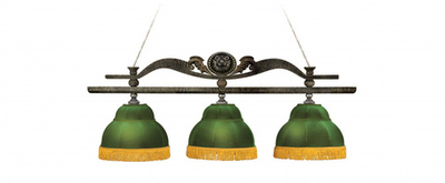 Лампа Лео II 3пл. клен (Авт. № 2,бархат зеленый,бахрома желтая,фурнитура золото)