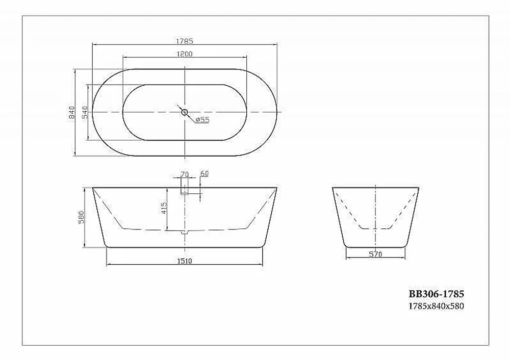 Акриловая ванна BelBagno BB306 178х84