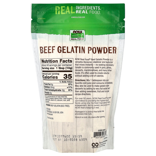 NOW Foods, Real Food, говяжий желатин в порошке, 454 г (1 фунт)