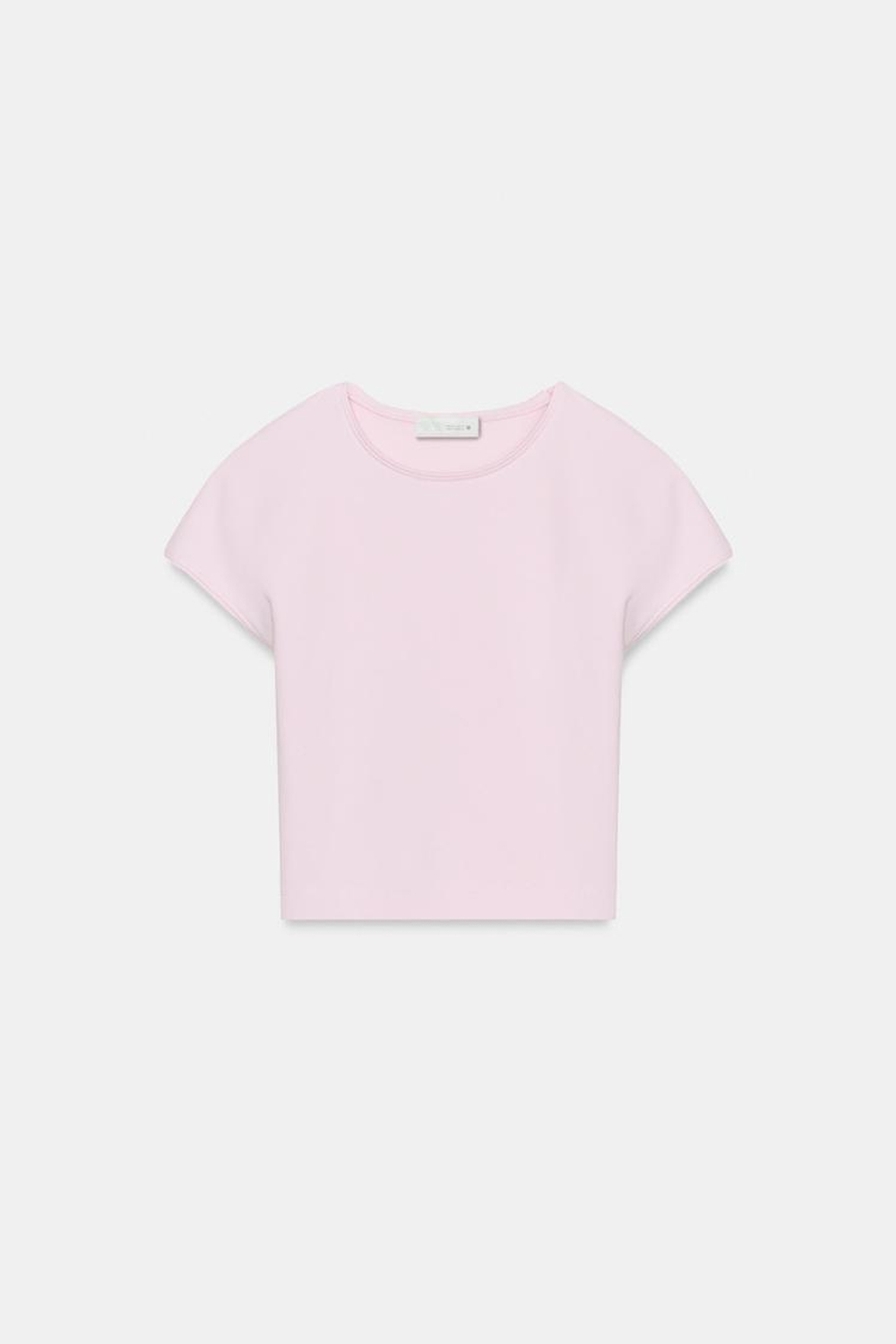 ZARA УКОРОЧЕННАЯ ФУТБОЛКА С КОРОТКИМИ РУКАВАМИ, ЦВЕТ РОЗОВОГО МЕЛА