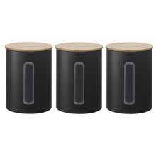 Набор из 3-х стальных банок для хранения с крышками из бамбука Kaffi JY-SS-KF-SCZP-MB-SetS3, 1 л, черный