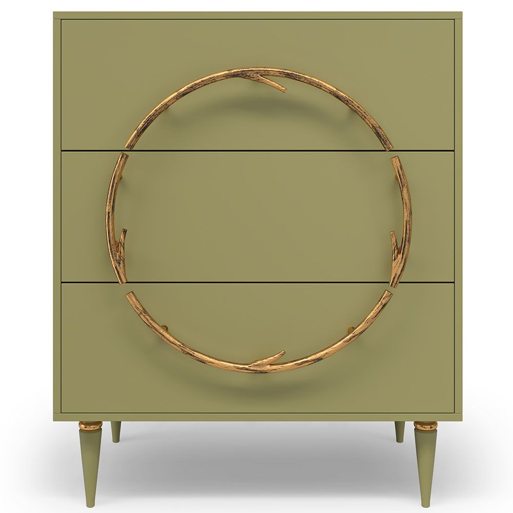 Комод Арт Колор matte Классик Голд с 3 ящиками Зеленая олива матовая