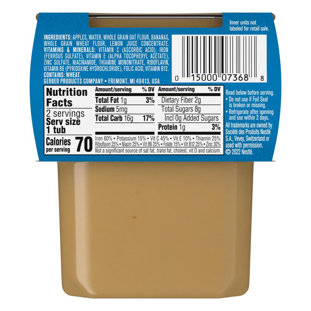 Gerber, Natural for Baby, Grain & Grow™, 2nd Foods®, хлопья с яблоком и бананом, 2 пакетика по 113 г (4 унции)