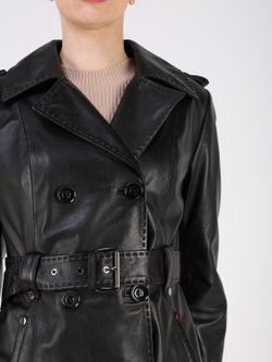 Тренч длинный кожаный с поясом плащ