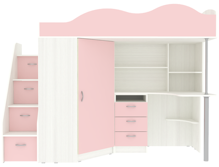 Кровать-чердак КарИВи Пионер Белое Дерево Розовый