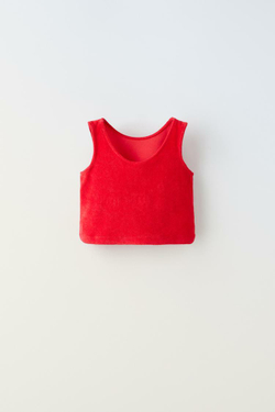 ZARA КОМПЛЕКТ ИЗ ФУТБОЛКИ И ШОРТОВ ИЗ МАХРОВОЙ ТКАНИ, ЯРКИЙ КРАСНЫЙ