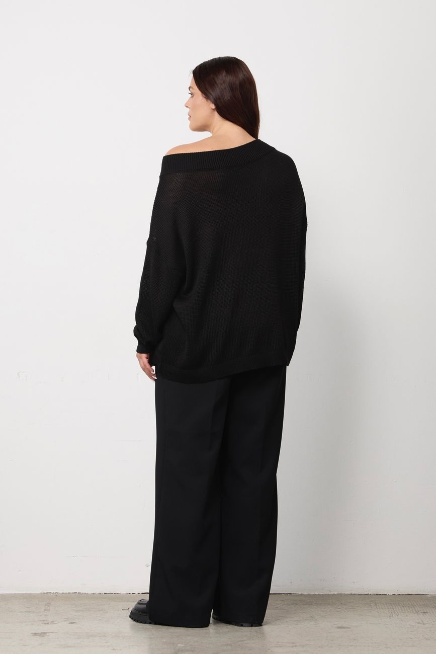 Джемпер вязаный на одно плечо, черный