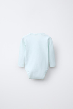 ZARA НАБОР ИЗ ТРЕХ БОДИ В РУБЧИК С ВЫРЕЗОМ КИМОНО, ЦВЕТ МОРСКОЙ ВОЛНЫ