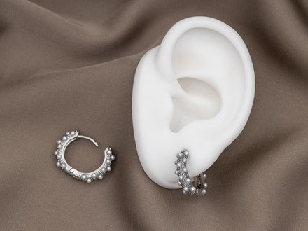 Серьги-Кольца 17,5мм с бусинами и стразами